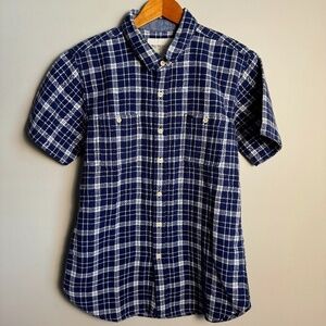 OBEY Propaganda Mens Plaid Short Sleeve Light Flannel Navy Tartan Button Shirt M